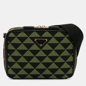Green Canvas Symbole Triangolo Crossbody Bag