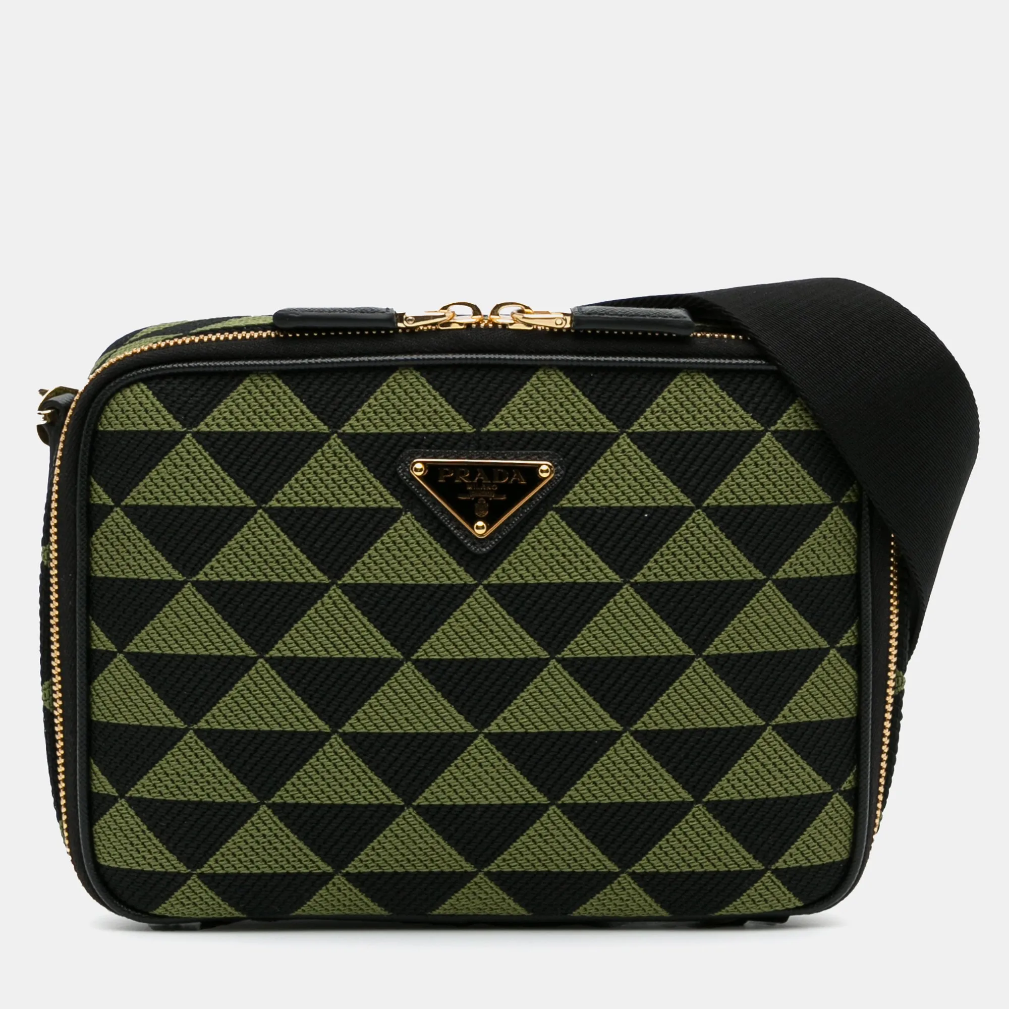 Green Canvas Symbole Triangolo Crossbody Bag