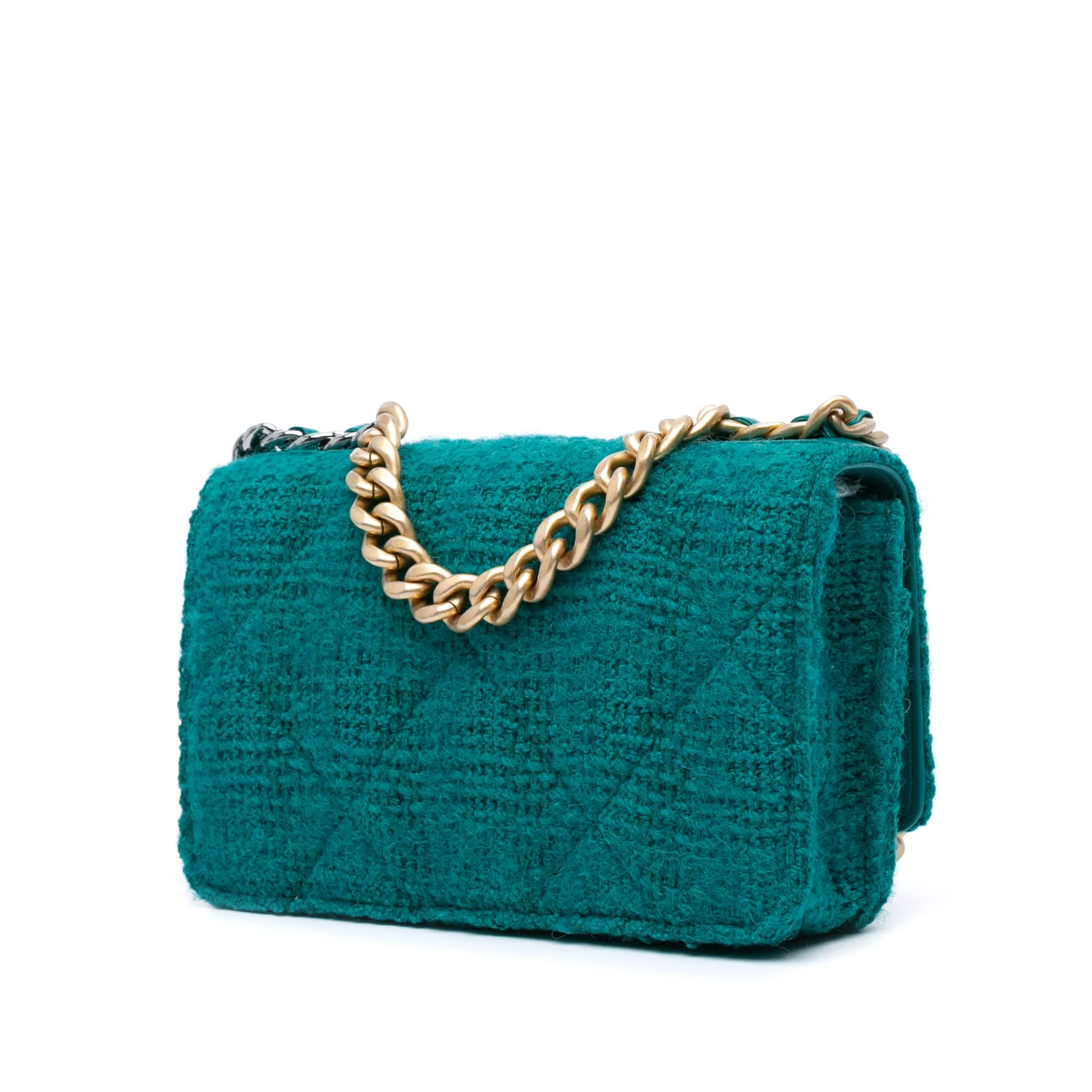 Green Chanel Tweed 19 Wallet On Chain Satchel