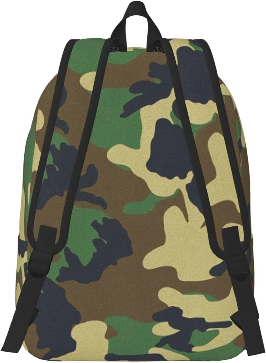 Green Military Camo Print Canvas Backpack Women,Mens Travel Casual Daypack Bookbag For Laptop Work Travel Hiking
