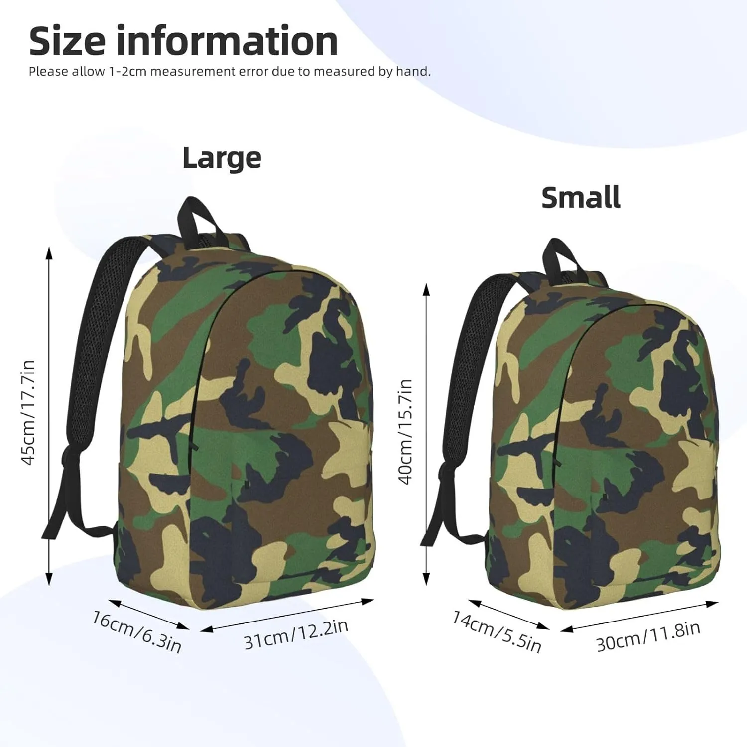 Green Military Camo Print Canvas Backpack Women,Mens Travel Casual Daypack Bookbag For Laptop Work Travel Hiking