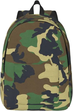 Green Military Camo Print Canvas Backpack Women,Mens Travel Casual Daypack Bookbag For Laptop Work Travel Hiking