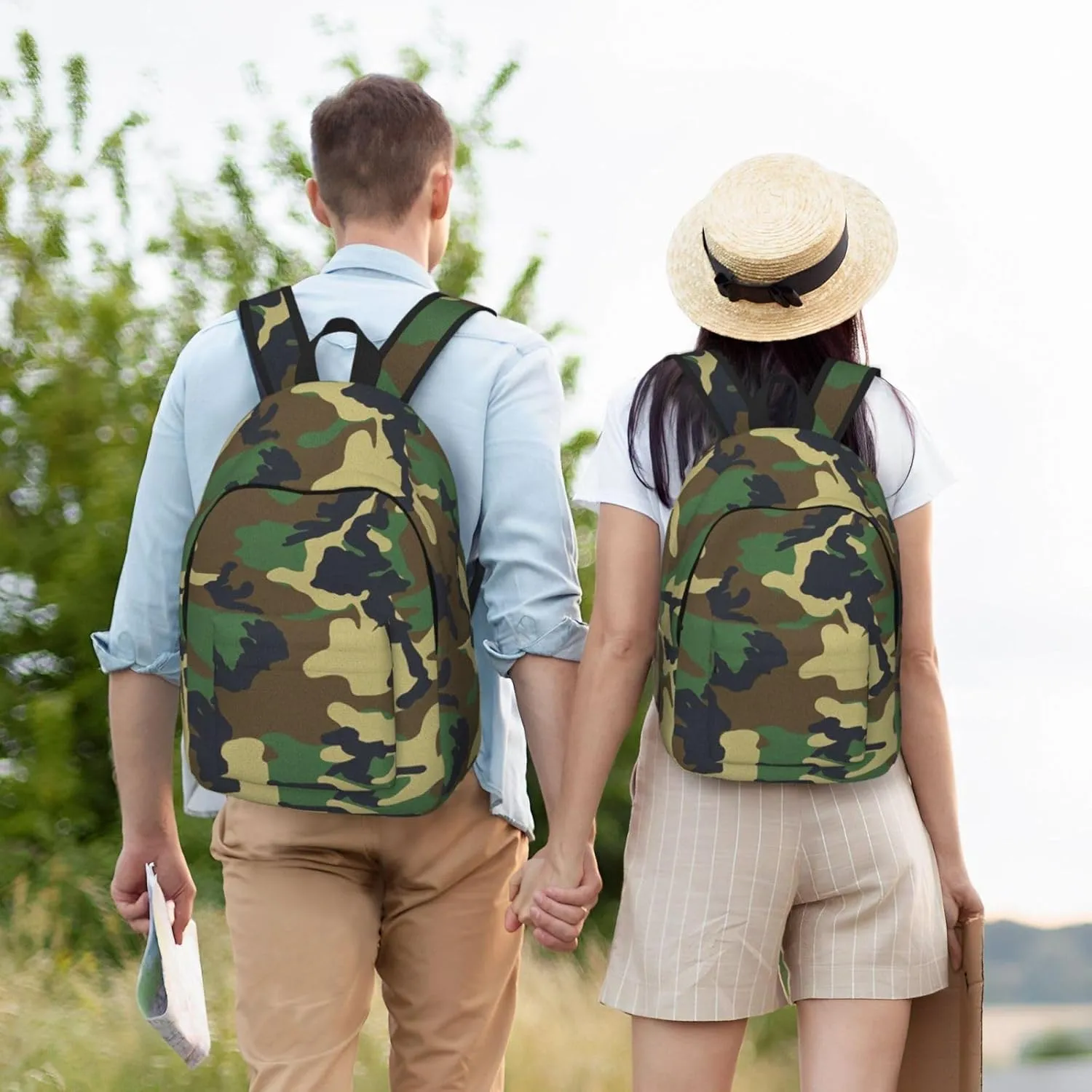 Green Military Camo Print Canvas Backpack Women,Mens Travel Casual Daypack Bookbag For Laptop Work Travel Hiking