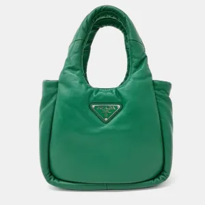 Green Padded Soft Nappa Small Tote Bag