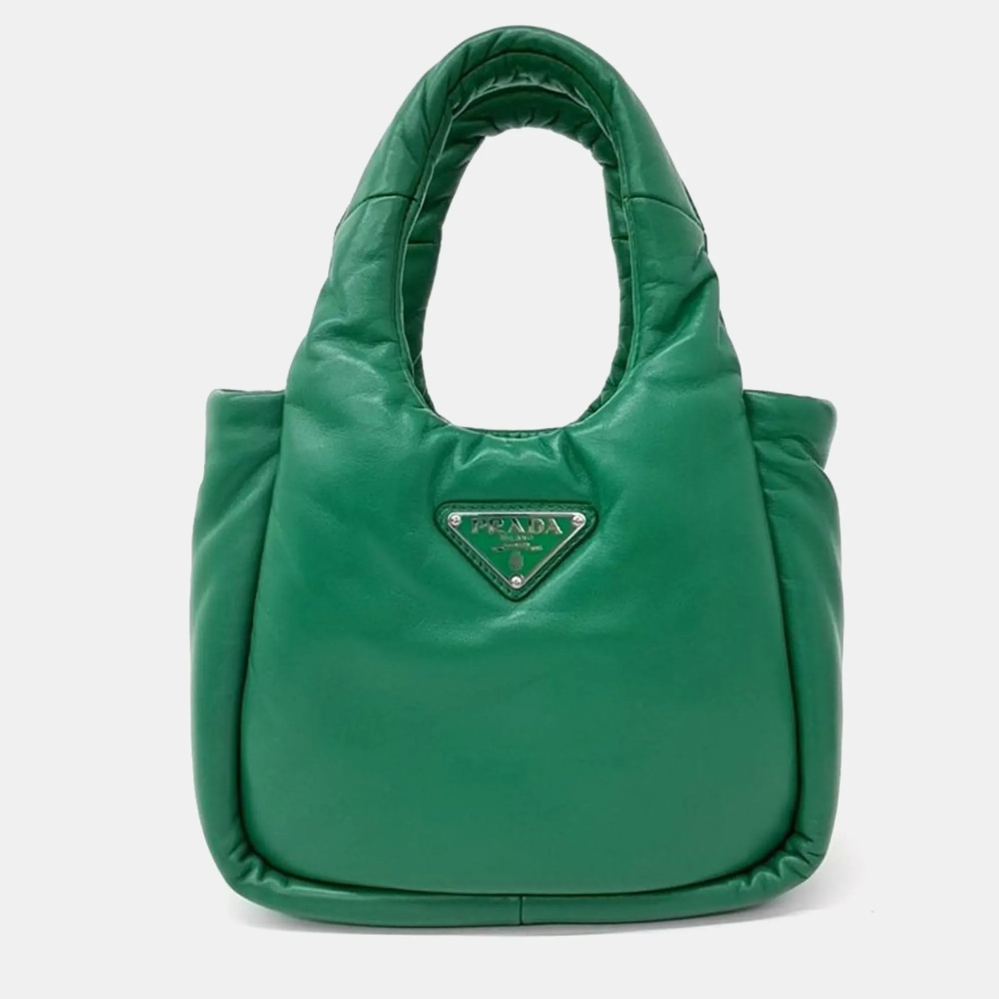 Green Padded Soft Nappa Small Tote Bag