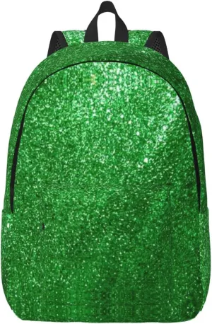 Green Sequin Sparkle Print Canvas Backpack Women,Mens Travel Casual Daypack Bookbag For Laptop Work Travel Hiking