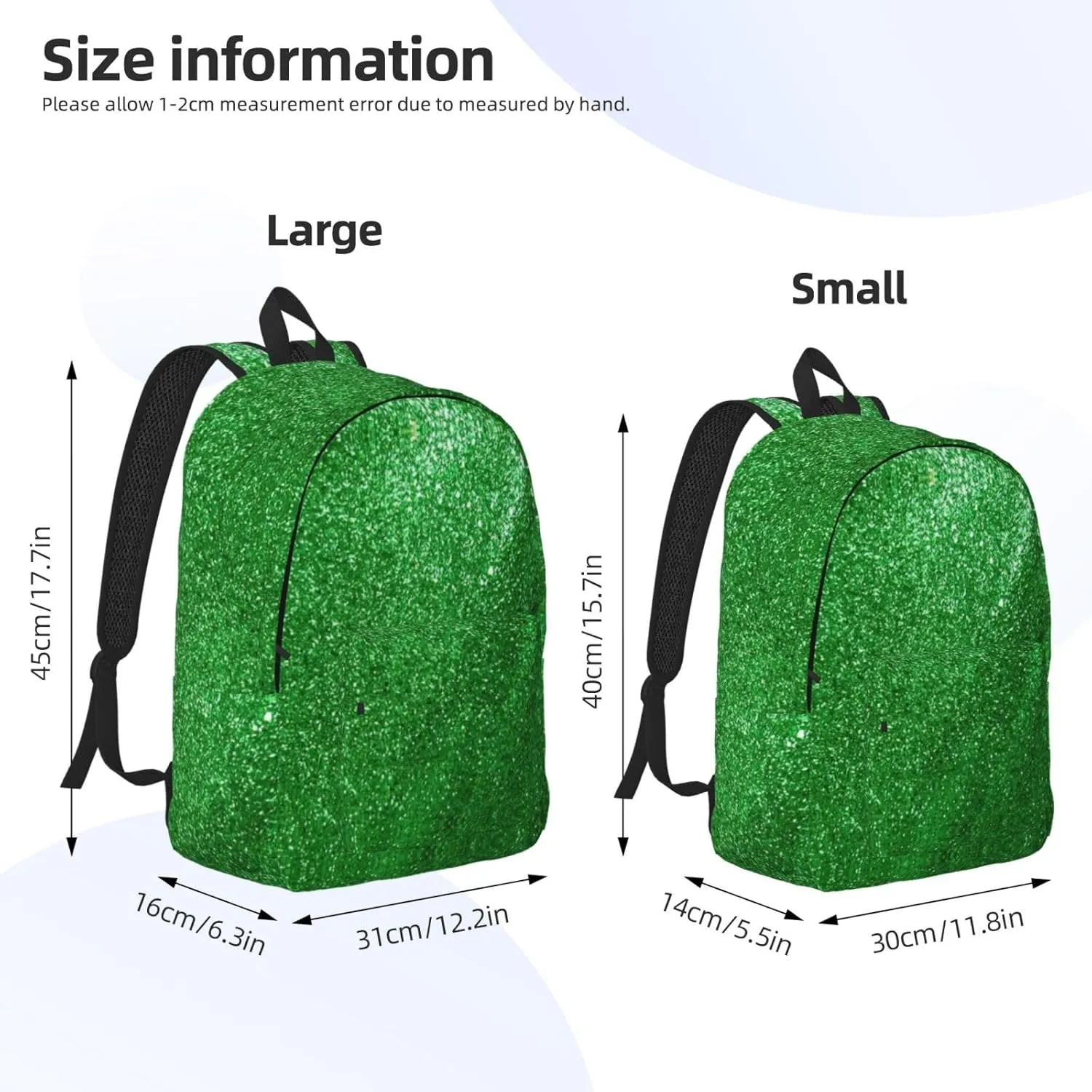 Green Sequin Sparkle Print Canvas Backpack Women,Mens Travel Casual Daypack Bookbag For Laptop Work Travel Hiking