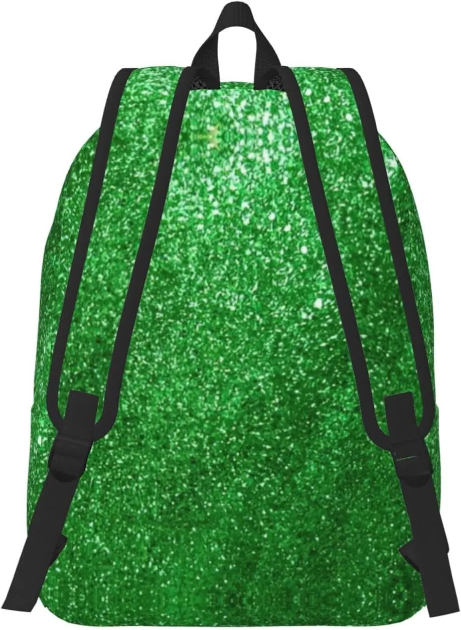 Green Sequin Sparkle Print Canvas Backpack Women,Mens Travel Casual Daypack Bookbag For Laptop Work Travel Hiking