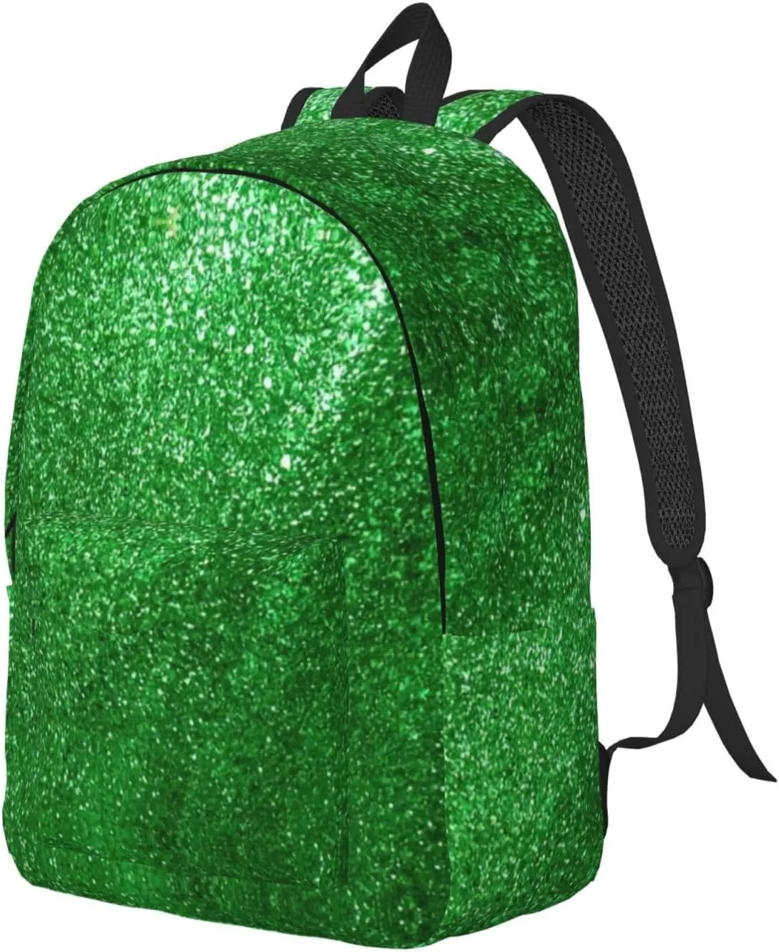 Green Sequin Sparkle Print Canvas Backpack Women,Mens Travel Casual Daypack Bookbag For Laptop Work Travel Hiking