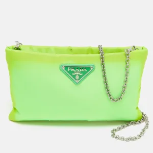 Green Tessuto Nylon Logo Chain Clutch