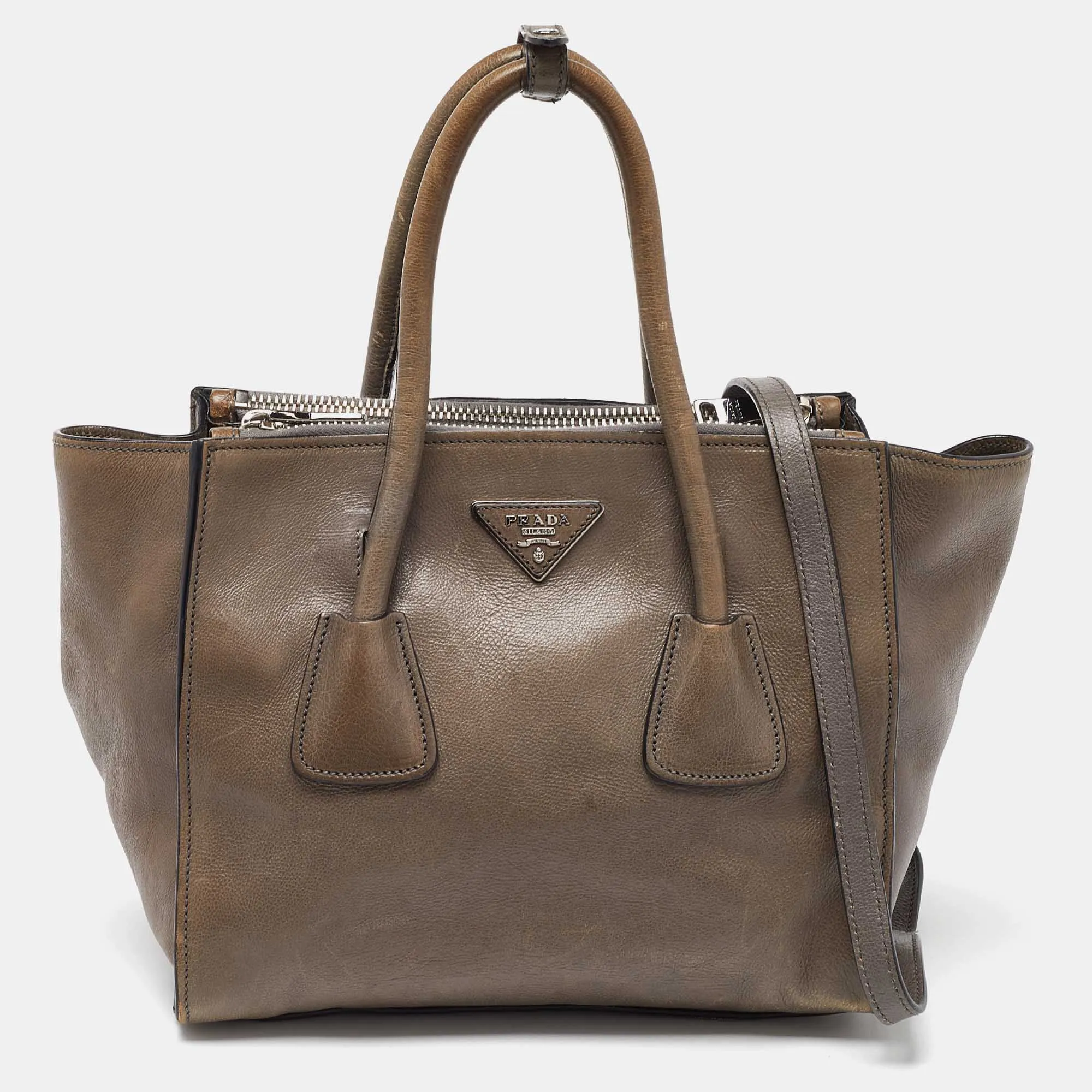 Grey Leather Double Handle Tote