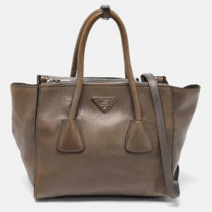 Grey Leather Double Handle Tote