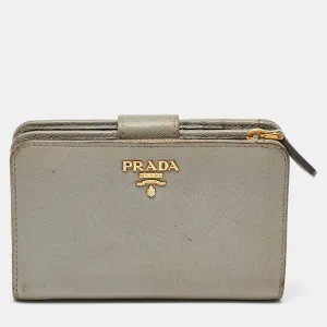 Grey Saffiano Leather Flap French Wallet