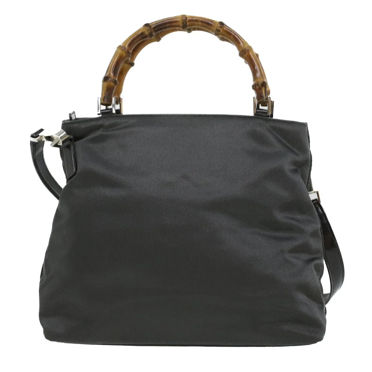 GUCCI Bamboo Hand Bag Nylon Gray  ki2537