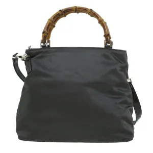 GUCCI Bamboo Hand Bag Nylon Gray  ki2537