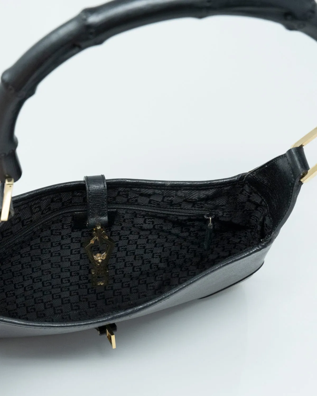 Gucci Bamboo Hobo Black Calf Leather Shoulder Bag- AWL2362