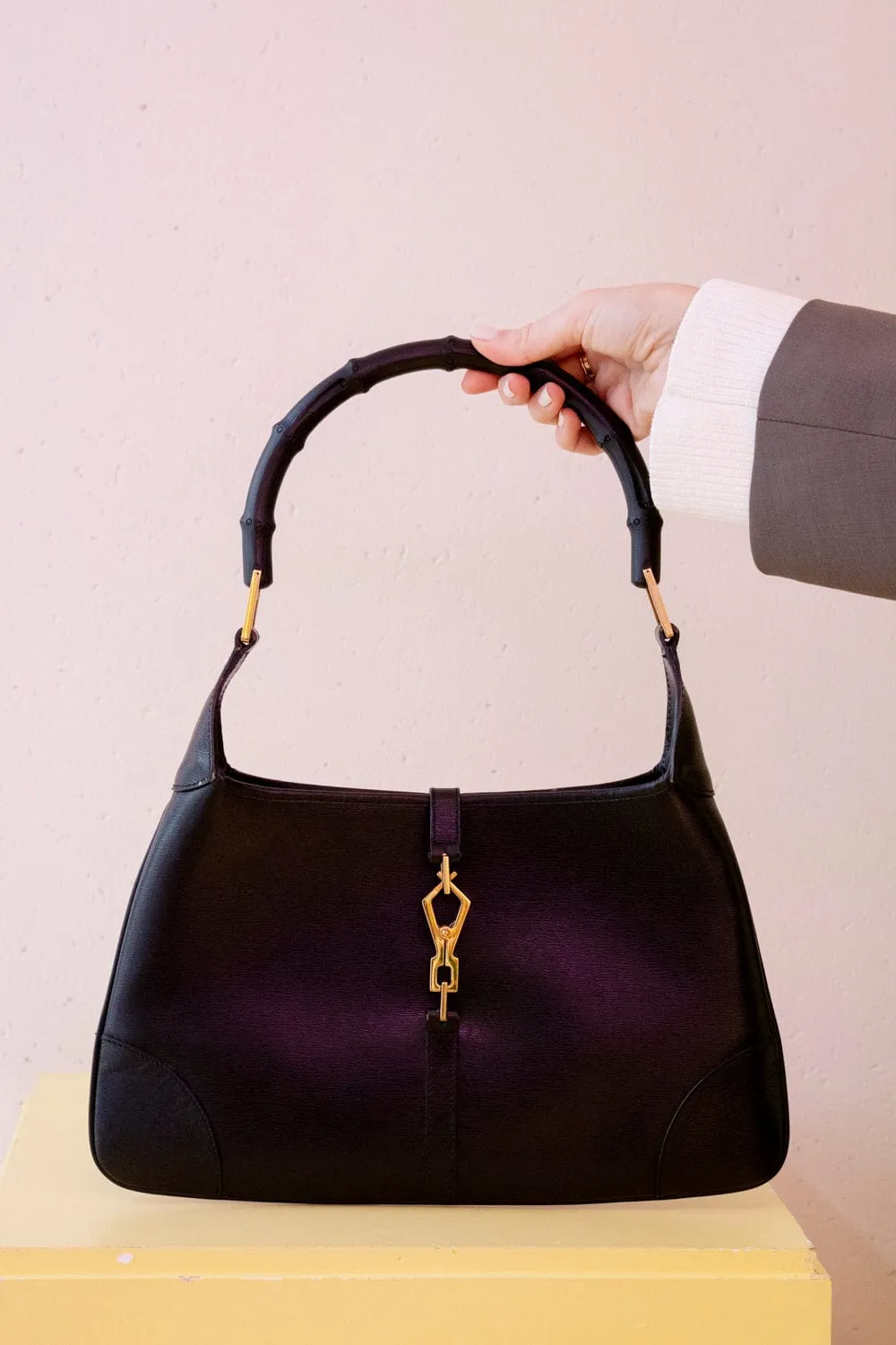 Gucci Bamboo Hobo Black Calf Leather Shoulder Bag- AWL2362