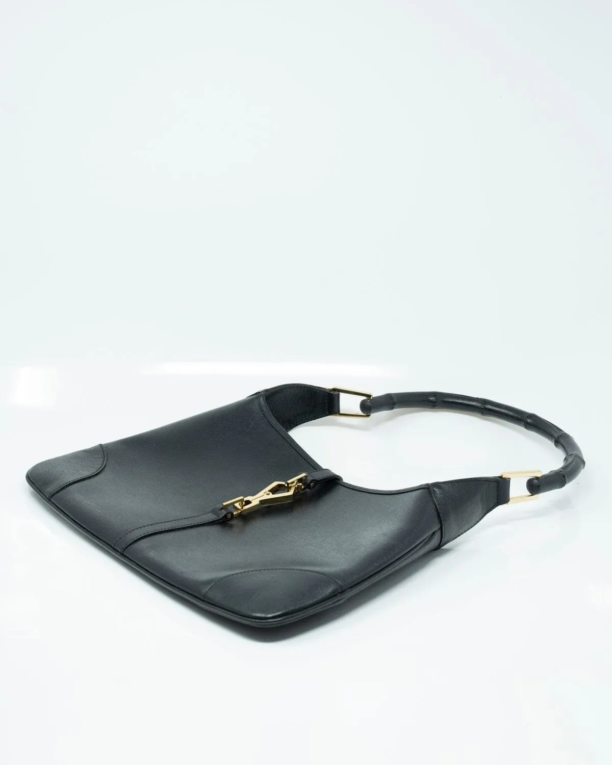 Gucci Bamboo Hobo Black Calf Leather Shoulder Bag- AWL2362