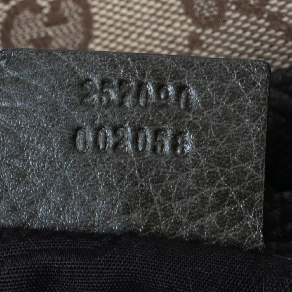 Gucci Beige/Olive Green GG Canvas and Leather Bamboo Bar Hobo