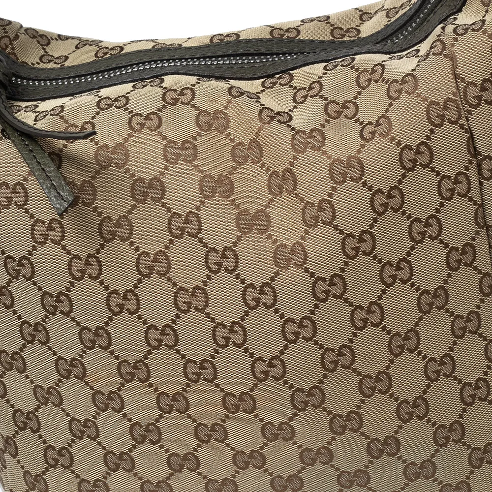 Gucci Beige/Olive Green GG Canvas and Leather Bamboo Bar Hobo