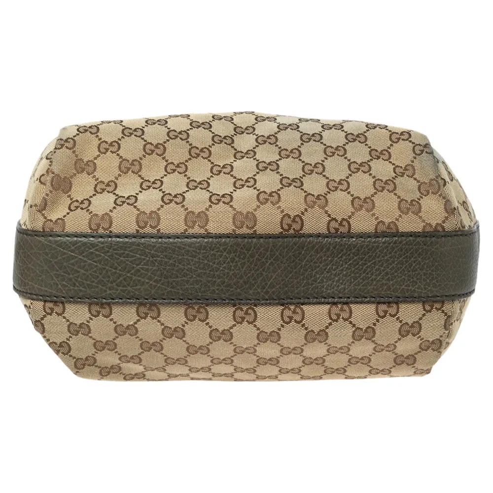 Gucci Beige/Olive Green GG Canvas and Leather Bamboo Bar Hobo