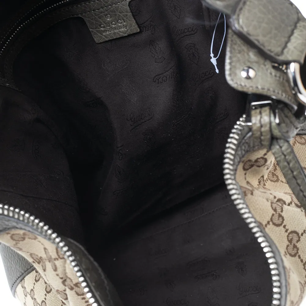 Gucci Beige/Olive Green GG Canvas and Leather Bamboo Bar Hobo