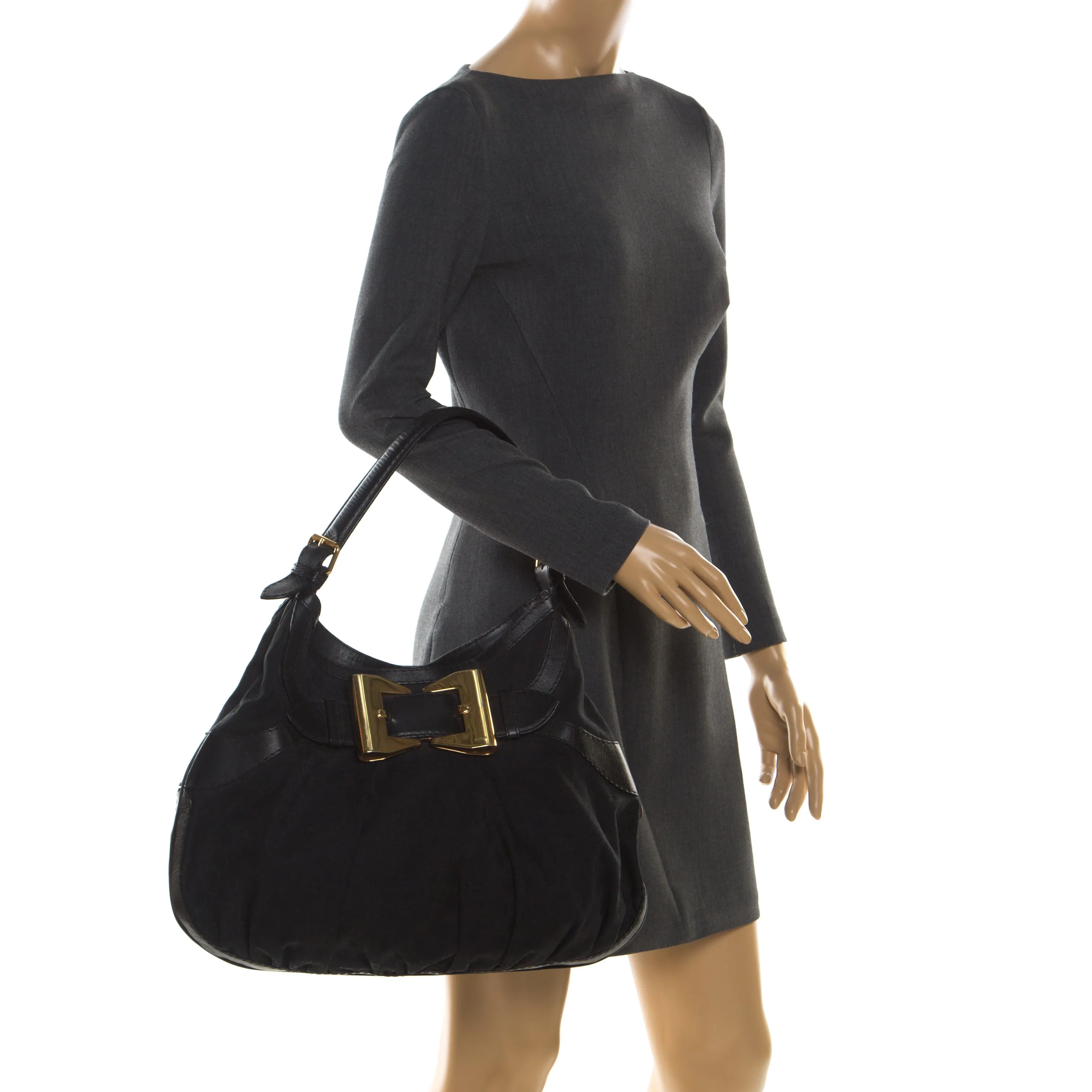 Gucci Black GG Canvas and Leather Queen Hobo