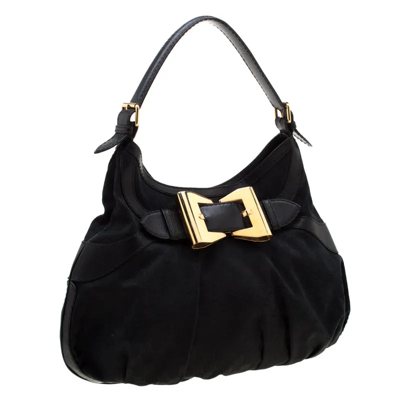 Gucci Black GG Canvas and Leather Queen Hobo