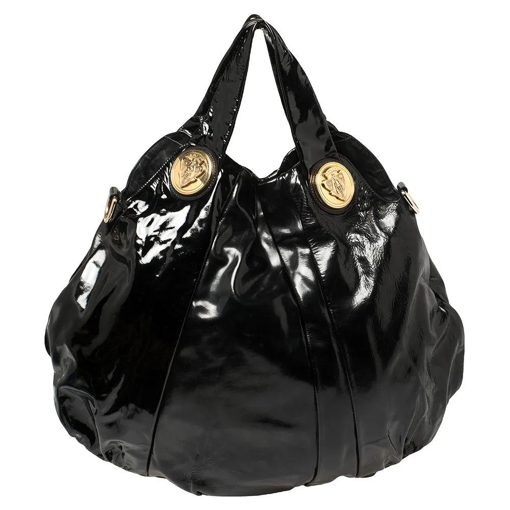 Gucci Black Patent Leather Large Hysteria Hobo