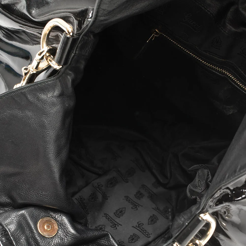 Gucci Black Patent Leather Large Hysteria Hobo