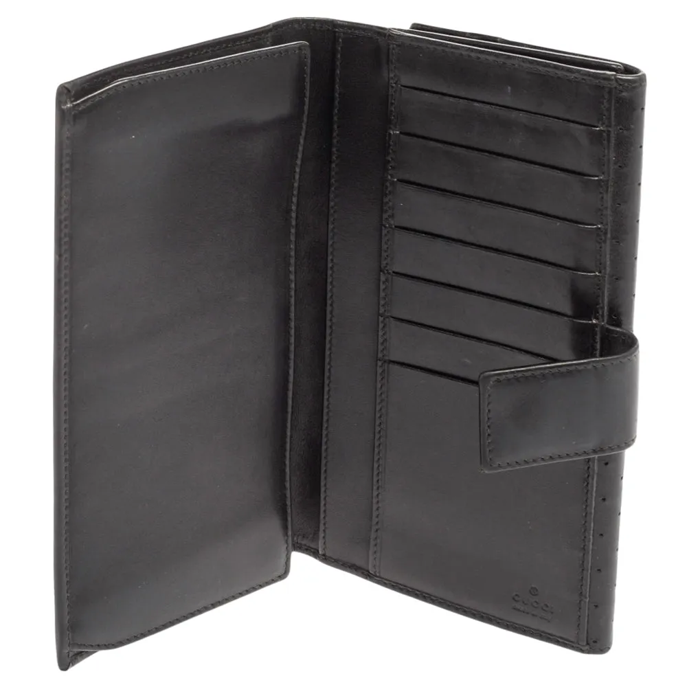 Gucci Black Perforated Leather Interlocking GG Continental Wallet