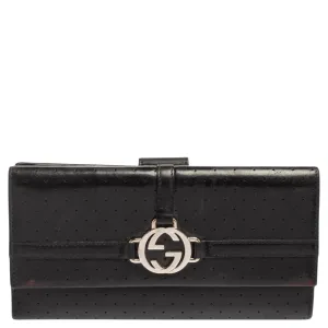 Gucci Black Perforated Leather Interlocking GG Continental Wallet