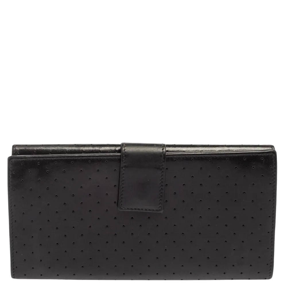Gucci Black Perforated Leather Interlocking GG Continental Wallet