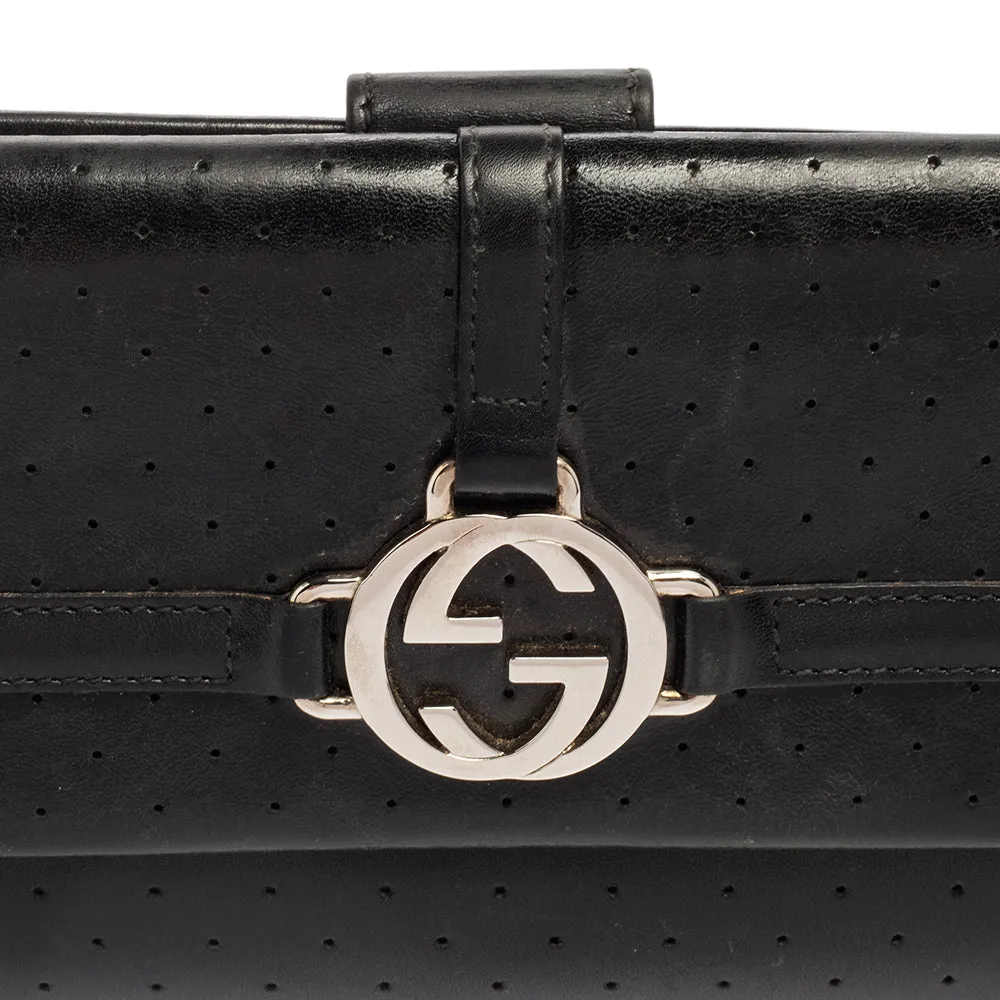 Gucci Black Perforated Leather Interlocking GG Continental Wallet