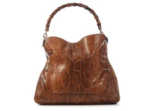 Gucci Brown Python Bamboo Handle Bag