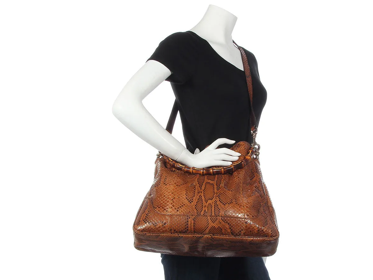 Gucci Brown Python Bamboo Handle Bag