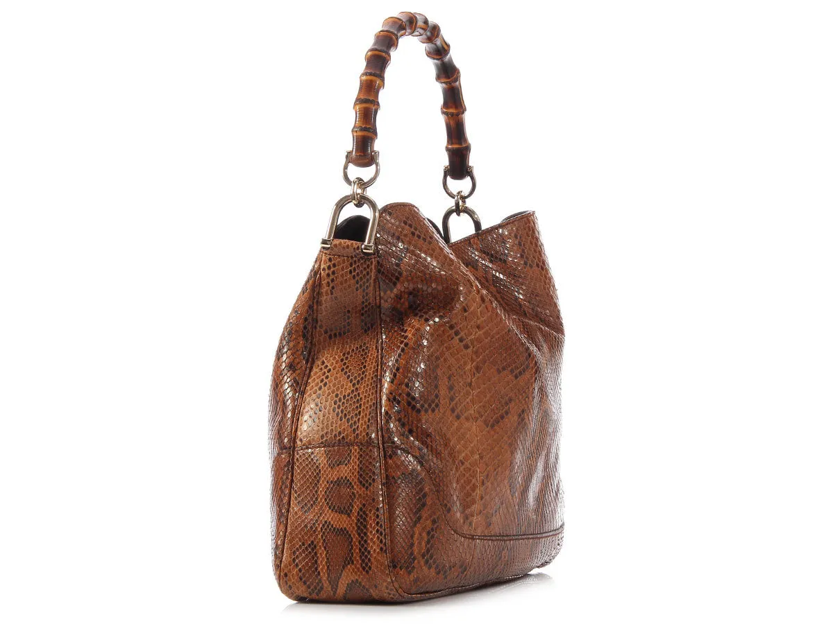 Gucci Brown Python Bamboo Handle Bag
