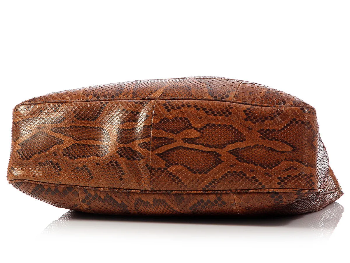 Gucci Brown Python Bamboo Handle Bag