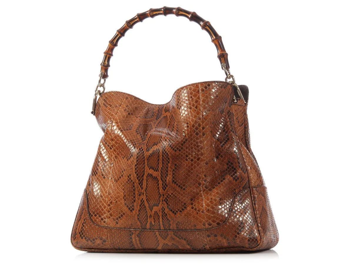 Gucci Brown Python Bamboo Handle Bag