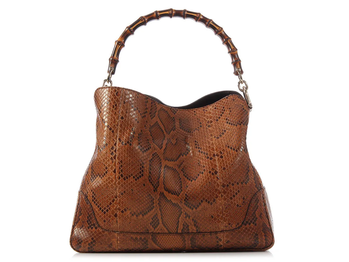 Gucci Brown Python Bamboo Handle Bag