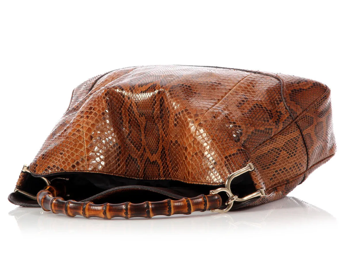 Gucci Brown Python Bamboo Handle Bag