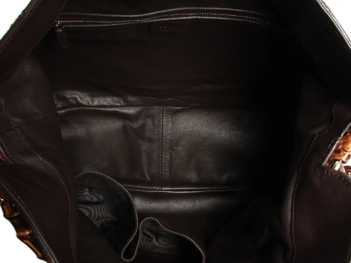 Gucci Brown Python Bamboo Handle Bag