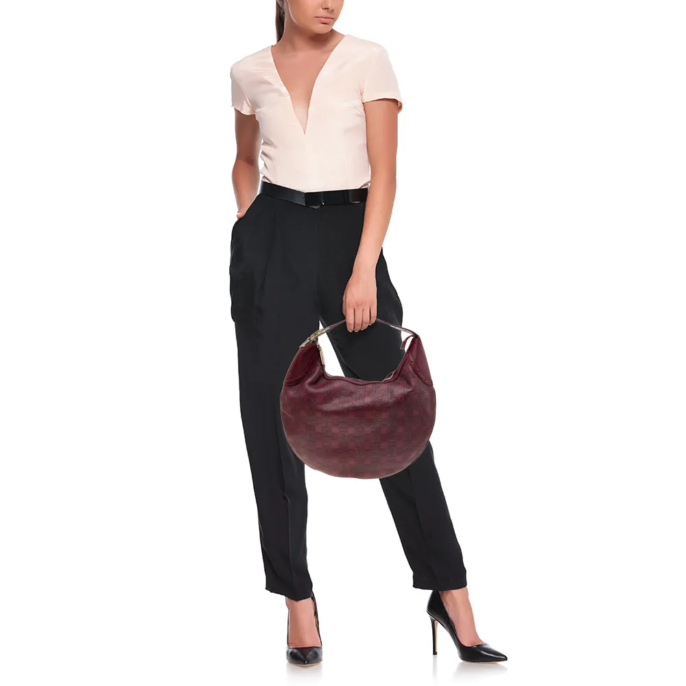 Gucci Burgundy Horsebit Embossed Leather Buckle Hobo