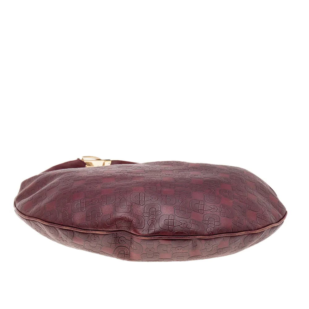 Gucci Burgundy Horsebit Embossed Leather Buckle Hobo