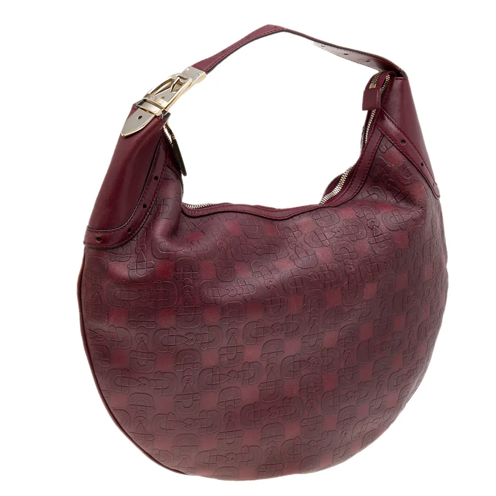 Gucci Burgundy Horsebit Embossed Leather Buckle Hobo
