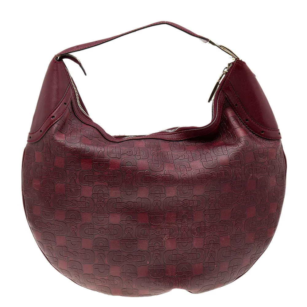 Gucci Burgundy Horsebit Embossed Leather Buckle Hobo
