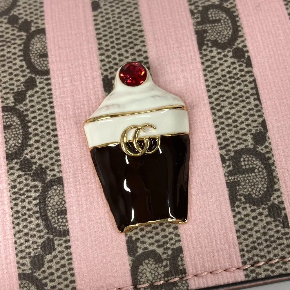 GUCCI Folded wallet 701489 GG Supreme Canvas Pink x Beige GG Supreme Stripe ice cream Women Used