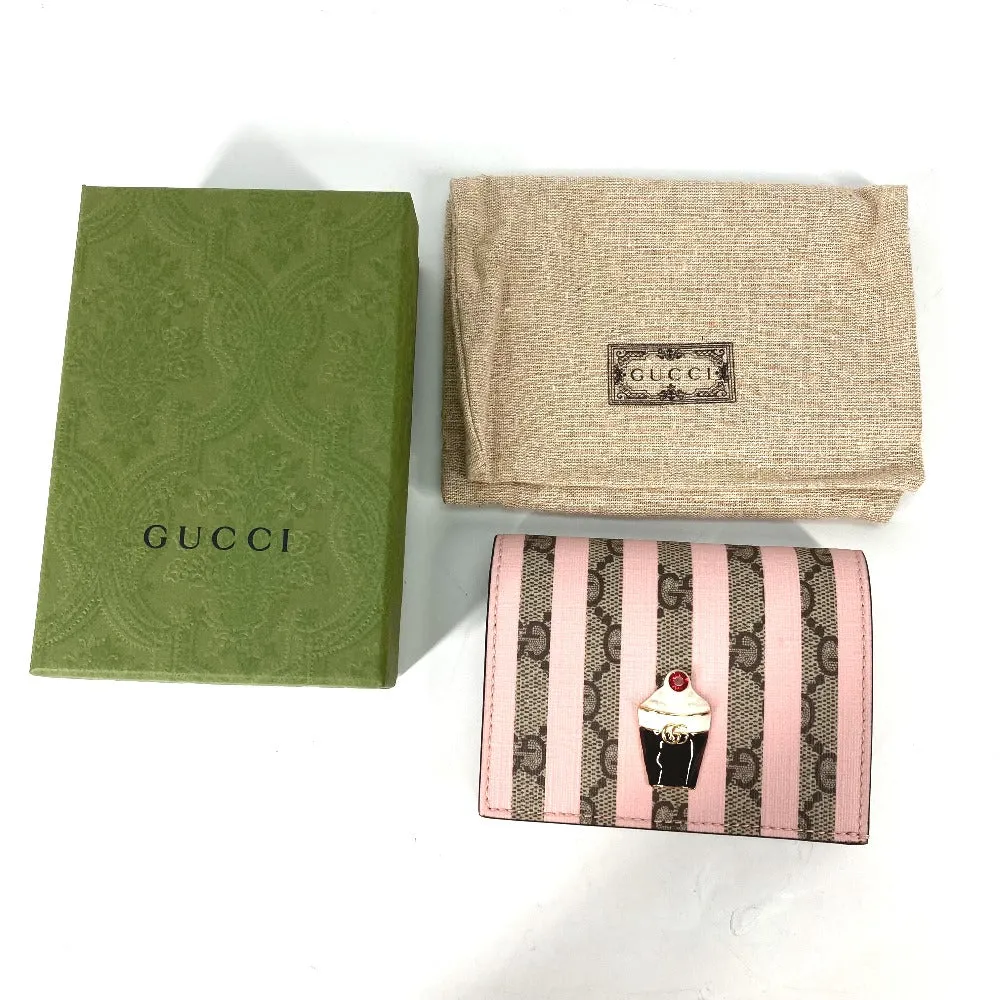 GUCCI Folded wallet 701489 GG Supreme Canvas Pink x Beige GG Supreme Stripe ice cream Women Used