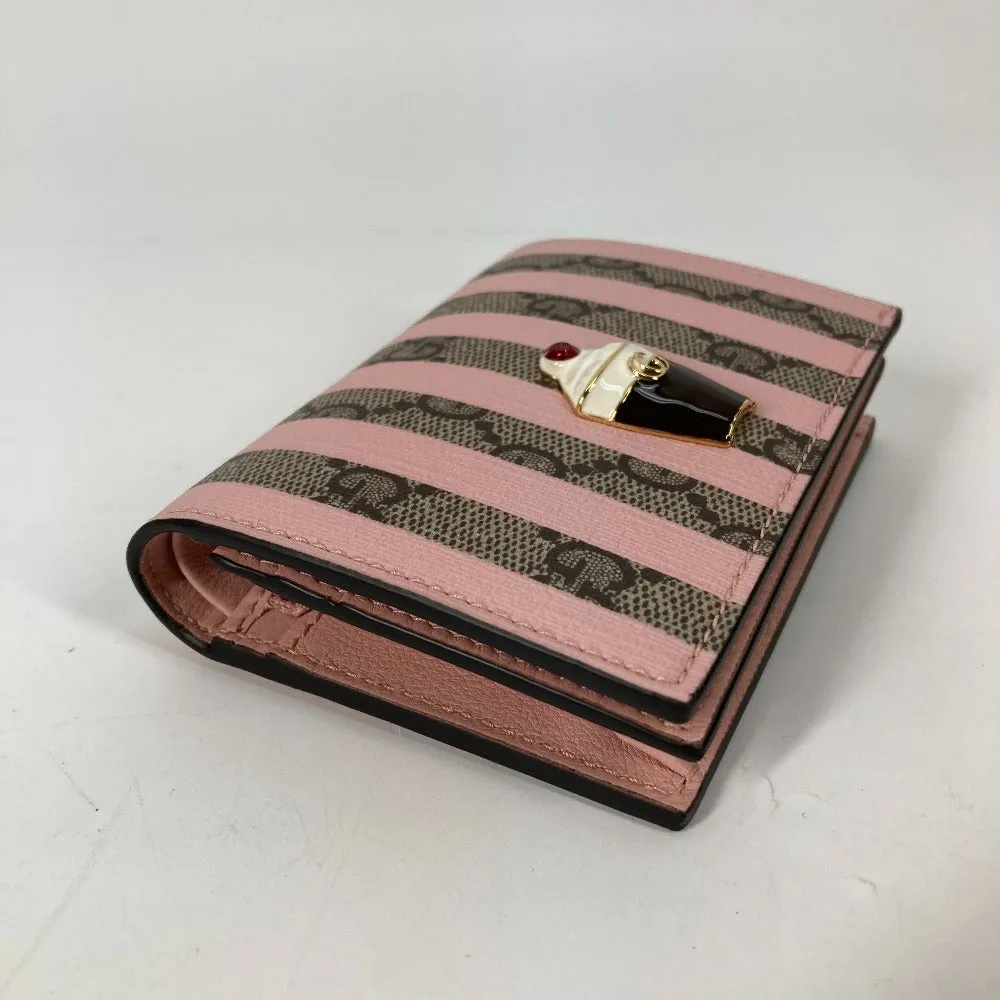 GUCCI Folded wallet 701489 GG Supreme Canvas Pink x Beige GG Supreme Stripe ice cream Women Used