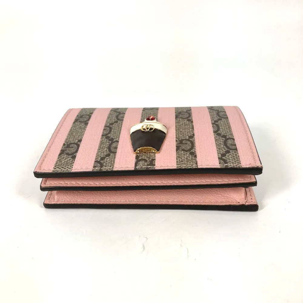 GUCCI Folded wallet 701489 GG Supreme Canvas Pink x Beige GG Supreme Stripe ice cream Women Used